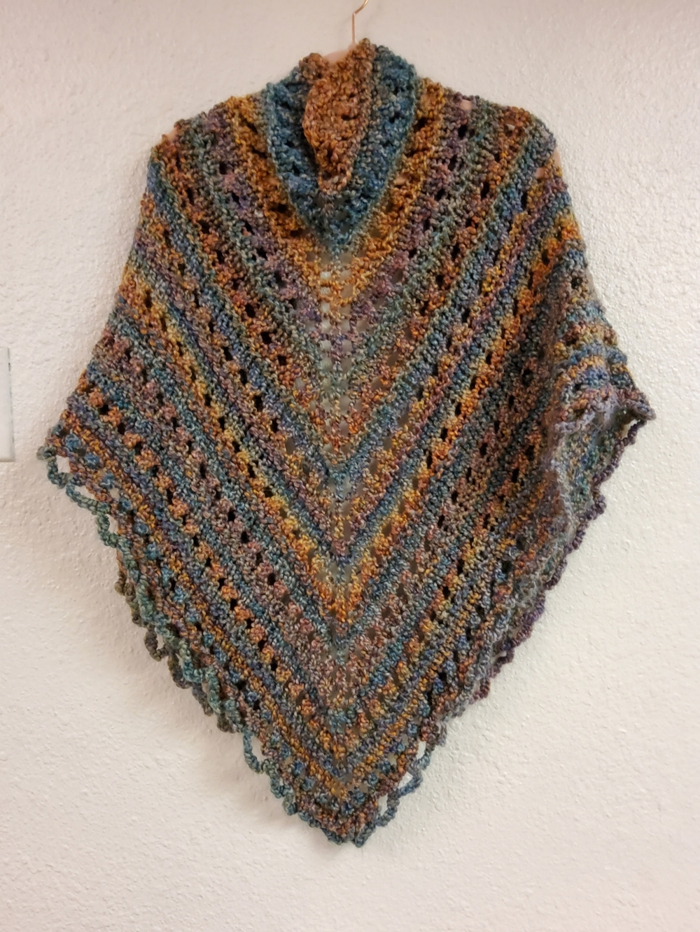 1970s Handmade Multicolor Crochet Poncho - Sunset Ombre Stripe Colorway